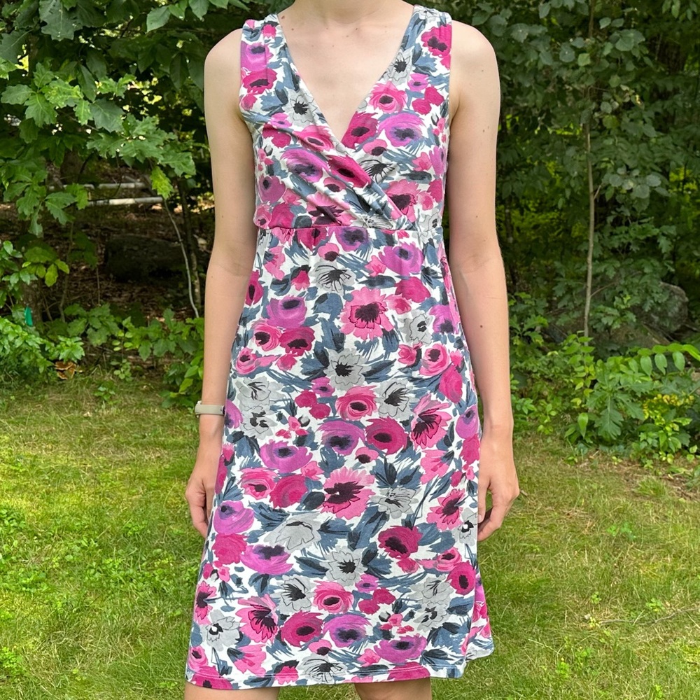 GARNET HILL pink gray floral soft dress, XS/S.